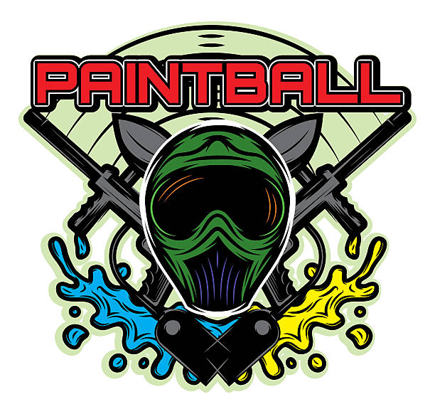 template on the theme of paintball his helmet, weapon, blots colored vector template for design on the theme of paintball his helmet, weapon, blots safety american football player stock illustrations