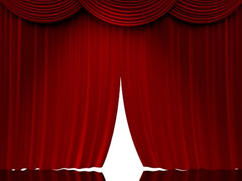 Opening red theater curtain. Digitally Generated Image