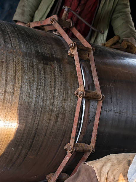 istock Jointing of large diameter pipes together 618518094