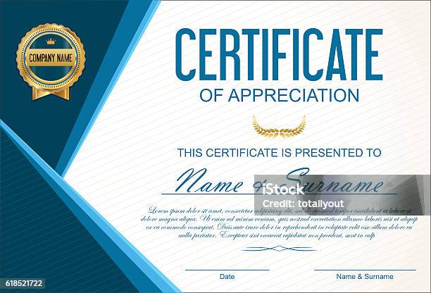 Certificate Or Diploma Template Stock Illustration - Download Image Now - Certificate, Blue, Border - Frame