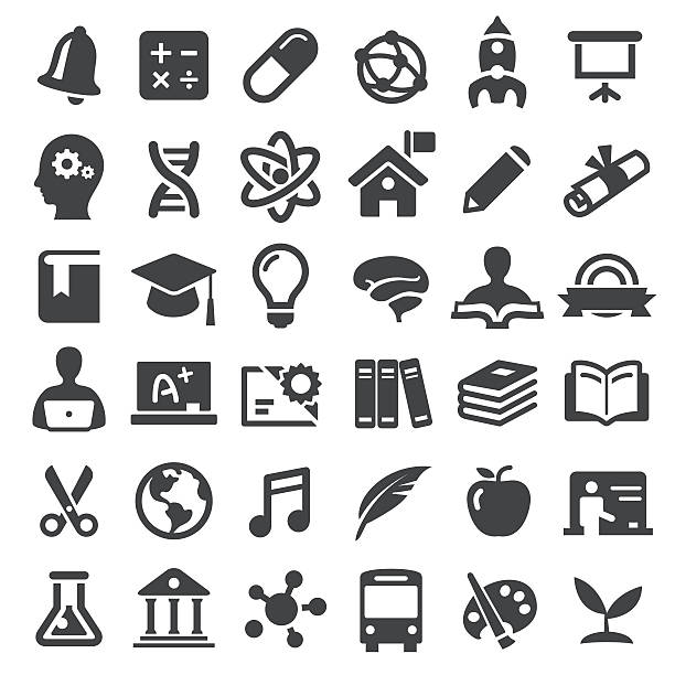 ilustraciones, imágenes clip art, dibujos animados e iconos de stock de iconos de educación - big series - computer icon symbol black pen