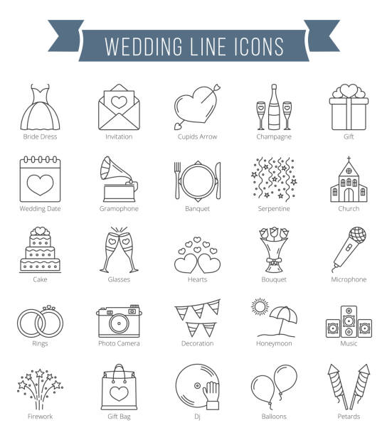 Wedding Line Icons 25 Wedding line icons, can be used for Valentine's day, vector eps10 illustration wedding symbols stock illustrations