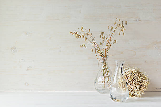 istock Home decor  with spikelets and stalks on white wood background. 618529920