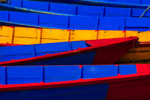 colorful boats on the docks like background at Fewa lake in Pokhara,Nepal