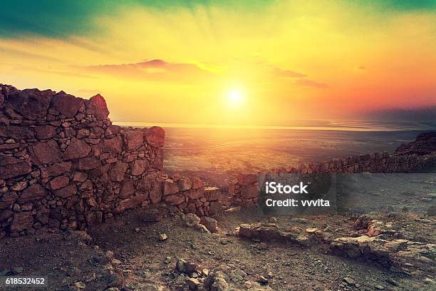 Beautiful Sunrise Over Masada Fortress Stock Photo - Download Image Now - Israel, Archaeology, Desert Area