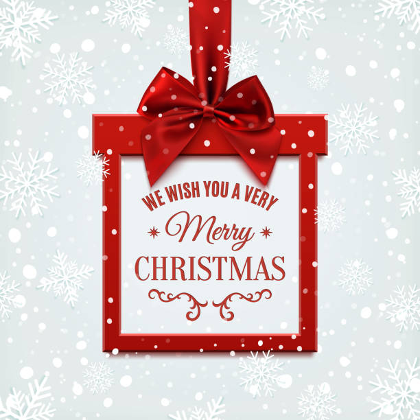 ilustrações de stock, clip art, desenhos animados e ícones de we wish you a very merry christmas, square banner. - christmas present