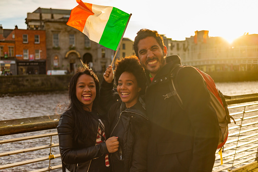 Tourists taking selfies while on vacation in Dublin Ireland