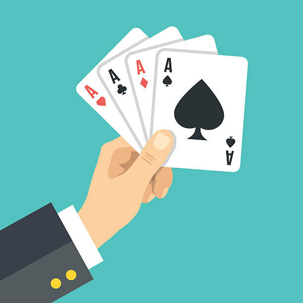 hand holding playing cards. four aces. poker, gambling. vector illustration - 卡 插圖 幅插畫檔、美工圖案、卡通及圖標