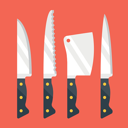 Kitchen knives set. Flat design vector illustration