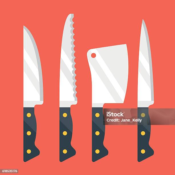 Kitchen Knives Set Flat Design Vector Illustration Stock Illustration - Download Image Now