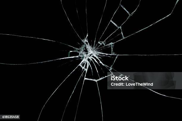 Broken Glass On Black Background Stock Photo - Download Image Now - Glass - Material, Cracked, Broken