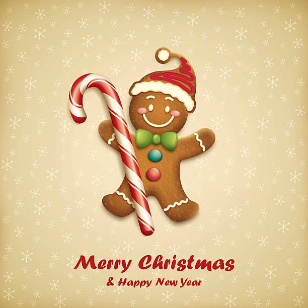 ilustraciones, imágenes clip art, dibujos animados e iconos de stock de hombre de pan de jengibre con caramelos de navidad - hombre de jengibre