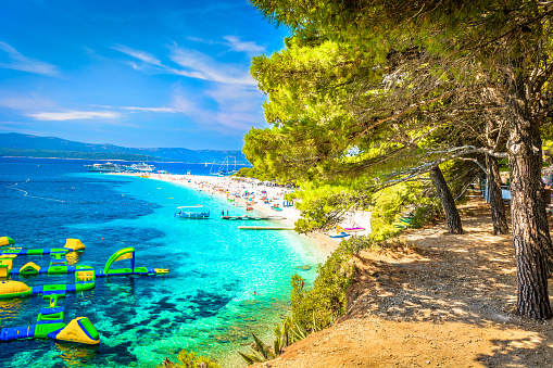 View at famous mediterranean beach Golden Cape in Island Brac, Croatia Europe.