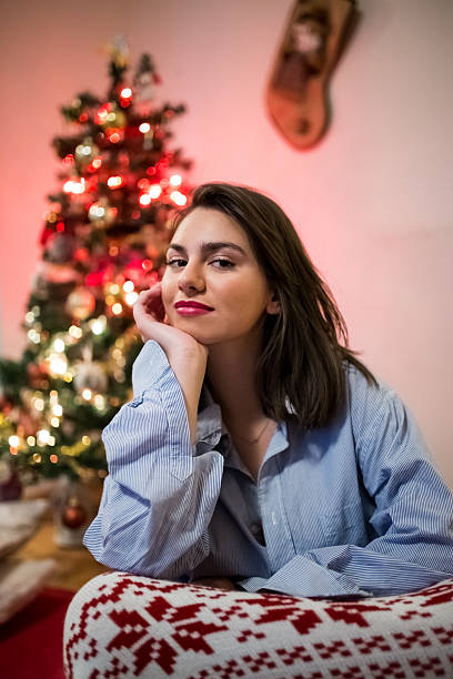 istock Beautiful woman at Christmas 618539332