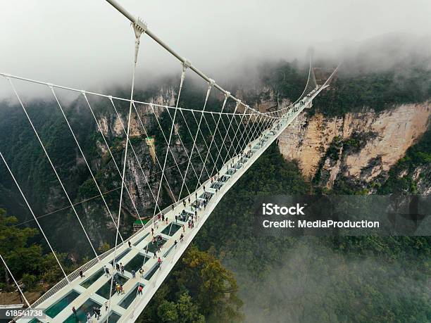 Glass Bridge Of Zhangjiajie China Stock Photo - Download Image Now - Bridge - Built Structure, Glass - Material, Zhangjiajie