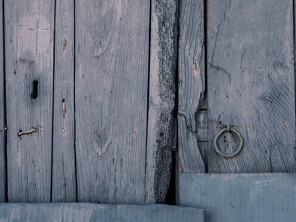 istock Old wooden painted door background 618542384