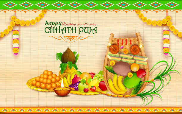 Happy Chhath Puja Holiday Background For Sun Festival Of India Stock  Illustration - Download Image Now - iStock