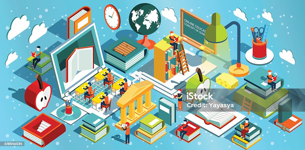 Online education Isometric flat design. Online education Isometric flat design. The concept of learning and reading books in the library and in the classroom. University studies. Vector illustration Learning stock vector Online education Isometric flat design. Online education Isometric flat design. The concept of learning and reading books in the library and in the classroom. University studies. Vector illustration Learning stock vector