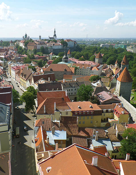 Breathtaking Cityscape of Tallinn in a Sunny Day, Estonia Breathtaking Cityscape of Tallinn in a Sunny Day, Estonia, UNESCO World Heritage City town wall tallinn stock pictures, royalty-free photos & images