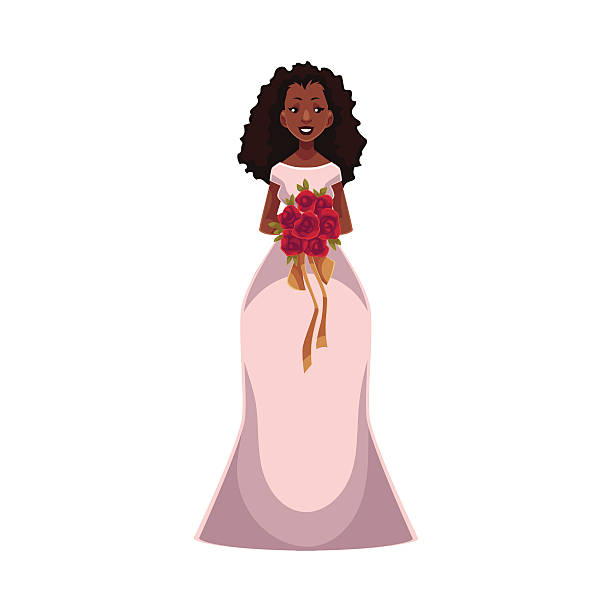 illustrations, cliparts, dessins animés et icônes de mariée afro-américaine, fiancée, femme juste mariée - wedding black and white weddings rose