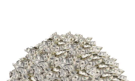 Pile with american hundred dollar bills isolated on white background