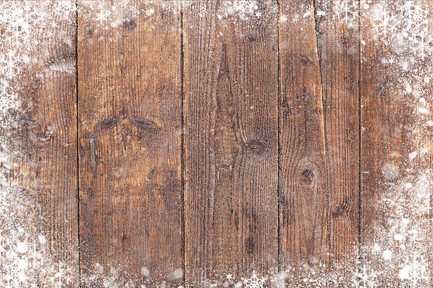 antigo fundo de natal com flocos de neve e pranchas de madeira - snow textured textured effect winter - fotografias e filmes do acervo