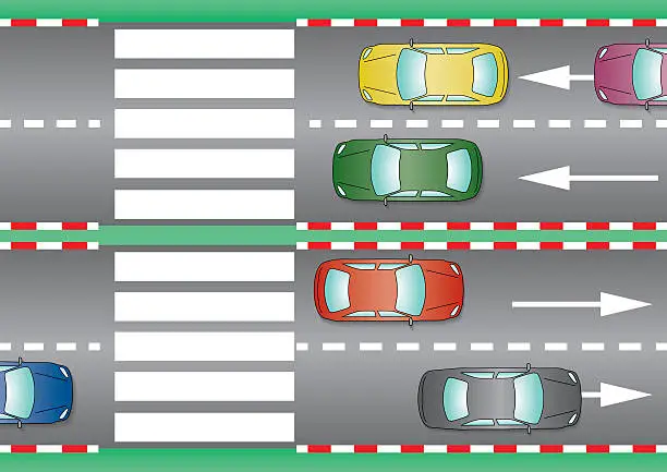 Vector illustration of Some cars awaiting pedestrian crosswalk