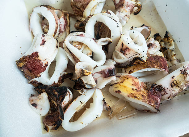 Grilled squid stock photo