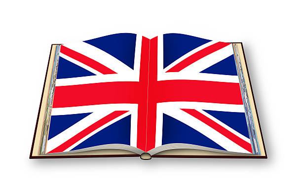 istock Opened photobook with English flag 618608438