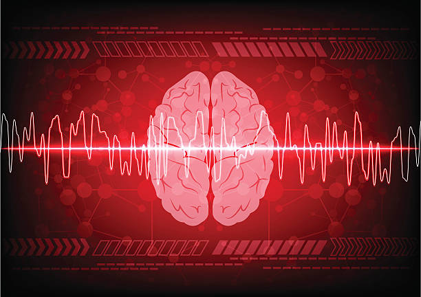 ilustraciones, imágenes clip art, dibujos animados e iconos de stock de concepto abstracto de ondas cerebrales sobre la tecnología de fondo azul. ilustración - onda cerebral