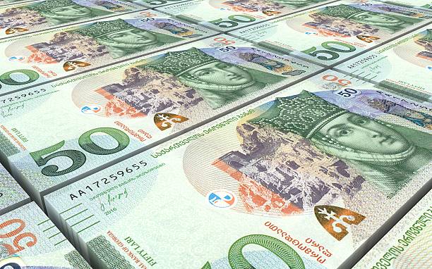 istock Georgian lari bills stacks background. 618614222