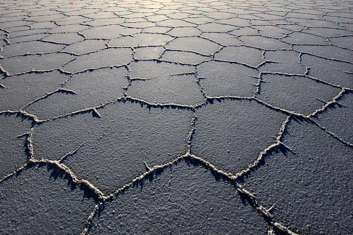 Structure on Salar de Uyuni, salt lake, is largest salt flat in the world, altiplano, Bolivia, South America