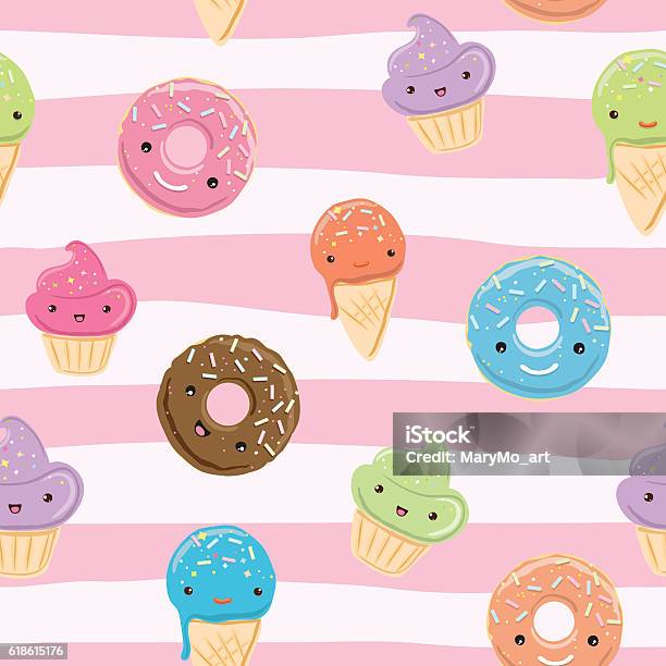 Cute Seamless Pattern With Sweets Stock Illustration - Download Image Now - Pattern, Doughnut, Cute