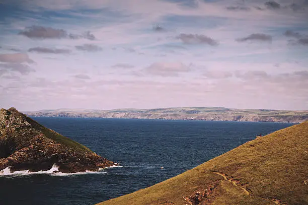 Photo of View from the costal path near Polzeath. Vintage Retro Filter.