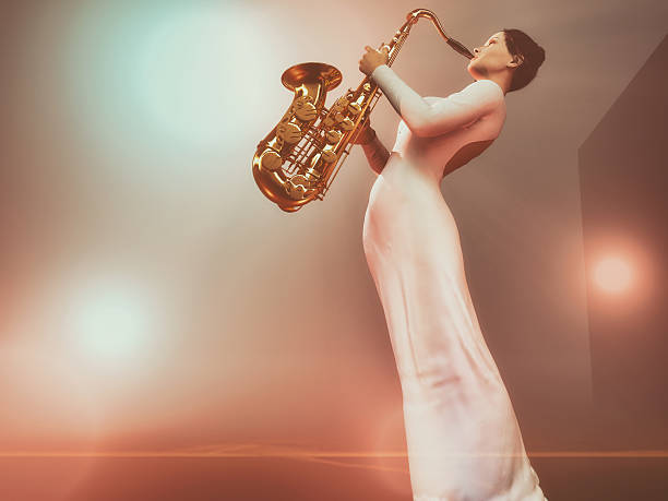 istock Young woman with saxophone 618620694