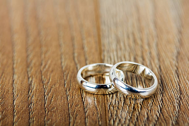 istock pair of wedding rings on a wooden background 618621484