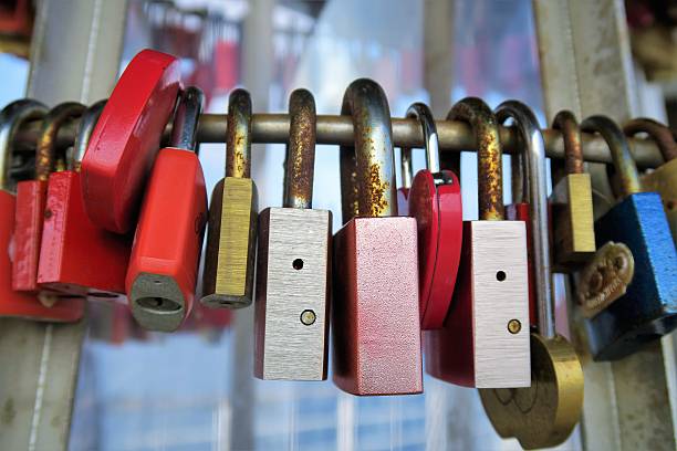 istock Love Locks - Love Padlocks on a bridge 618625476