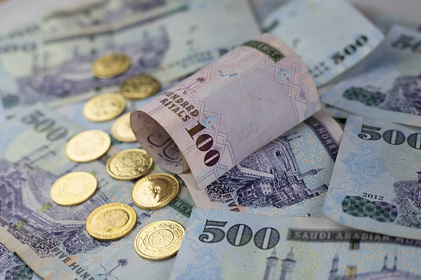 istock Saudi Riyal notes with Golden coins 618626504