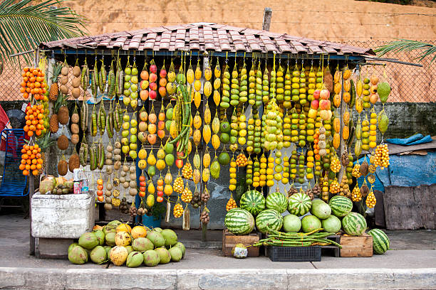 Amazonic traditional fruits on road shop stock photo