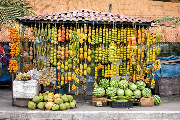 Amazonic traditional fruits on road shop