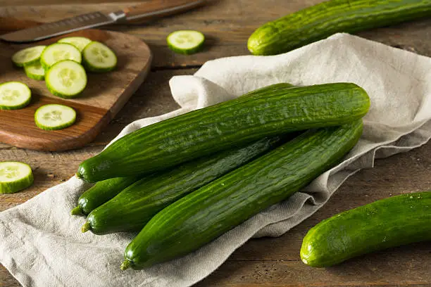 Raw Green Organic European Cucumbers Ready to Eat