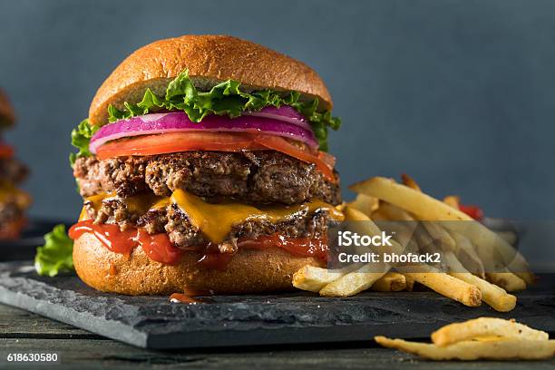 Homemade Cheese Burger Stock Photo - Download Image Now - Burger, Juicy, Hamburger