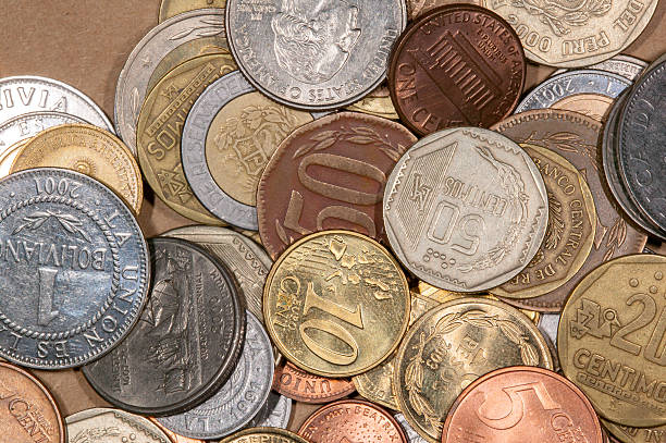 istock Lot of differente colored world coins 618631006