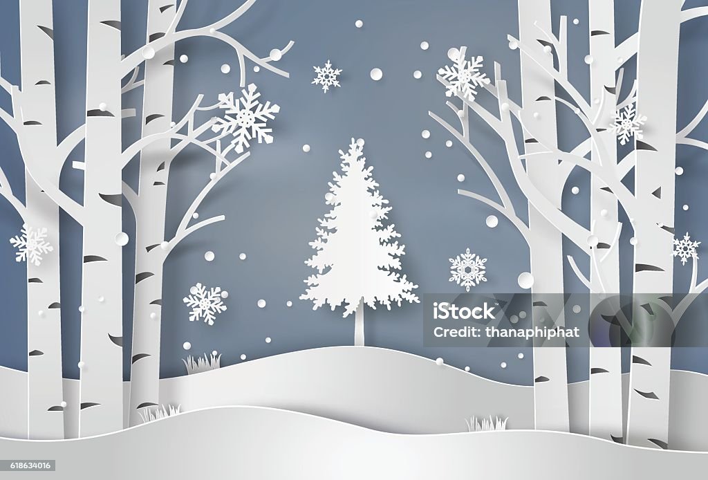 fiocchi di neve e albero di Natale - arte vettoriale royalty-free di Fiocco di neve