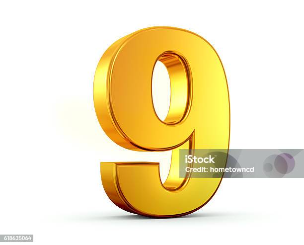 Gold Number 9 Stock Photo - Download Image Now - Stereoscopic Image, Number, Three Dimensional