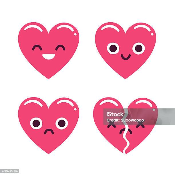 Cute Emoticon Hearts Stock Illustration - Download Image Now - Heart Shape, Smiling, Breaking