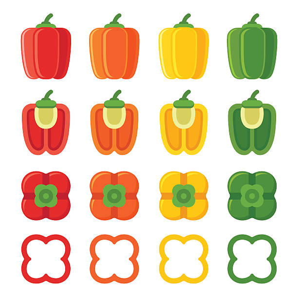 ilustrações, clipart, desenhos animados e ícones de pimentões de sino definido - green bell pepper illustrations