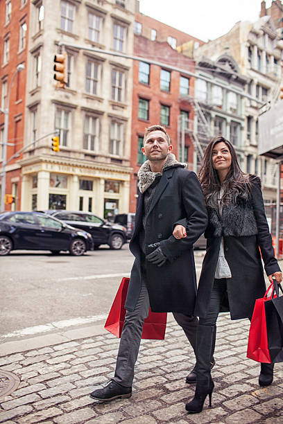 istock Happy couple walking on street 618636848