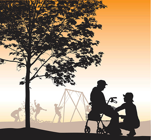 уход taker в парке - multi generation family isolated people silhouette stock illustrations