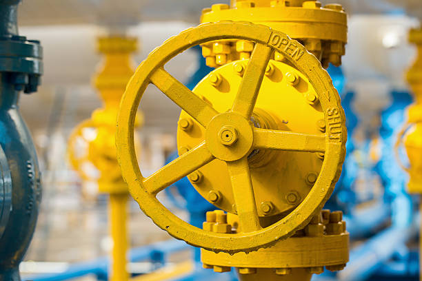 istock Valves at gas plant, Pressure safety valve selective focus. 618641680